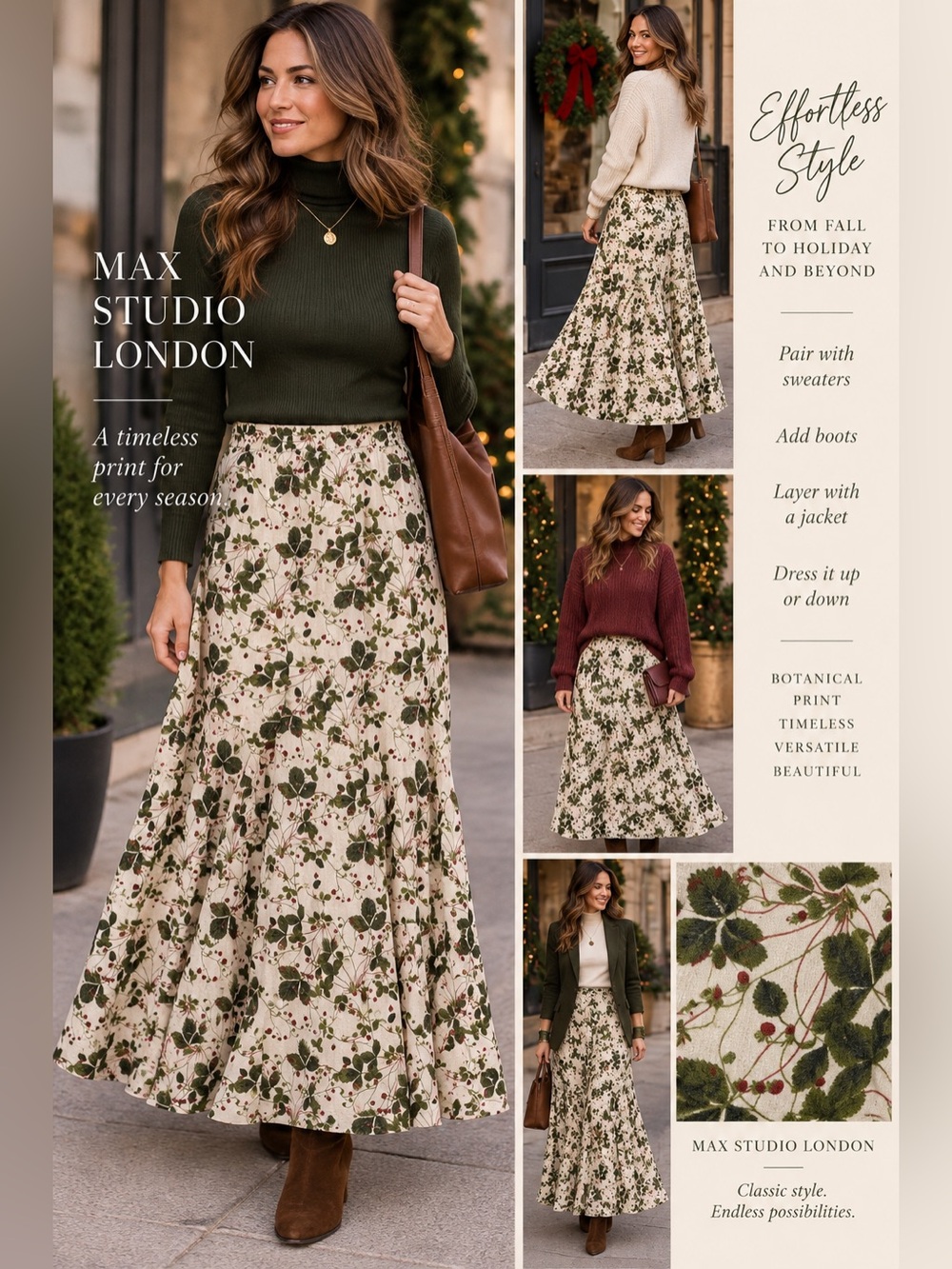 Max Studio London Strawberry Botanical Tiered Maxi Skirt – Large